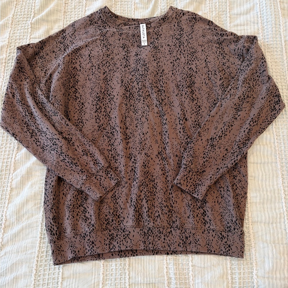Athleta‎ Balance Pullover Sweatshirt Small Brown Black Splatter Print GUC